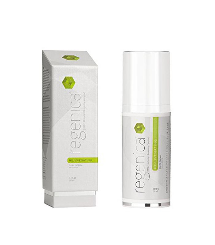 一个盒子，一瓶护肤品，上面写着，Regenica兴国双血清。