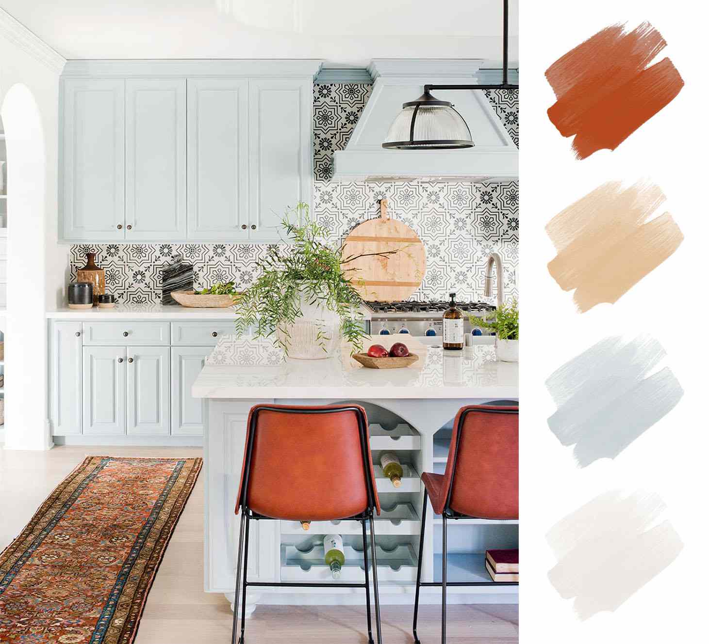 厨房配色方案——鞍褐色和天蓝色