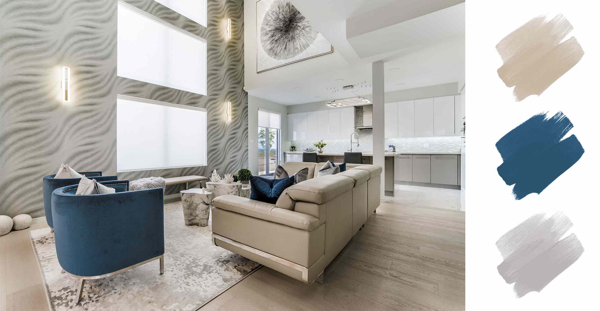 最好的室内颜色方案 - 蓝色和棕褐色和灰色“class=