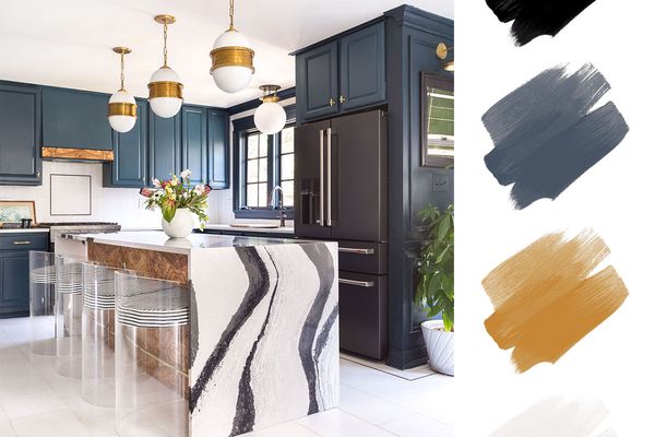 厨房配色方案 - 蓝色和金色和白色