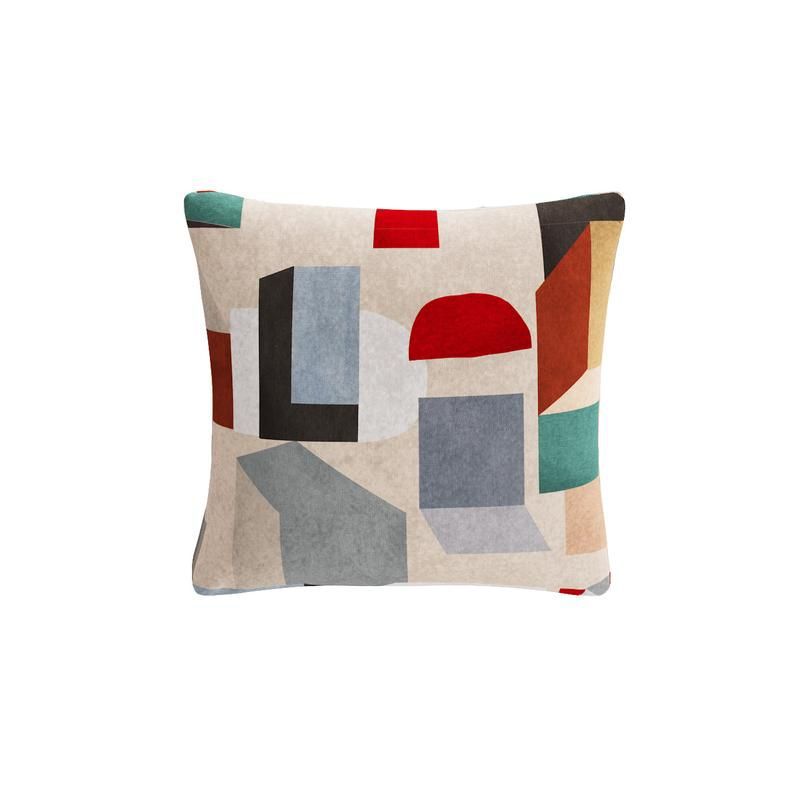 甲灰褐色枕头具有不同的颜色的几何形状。