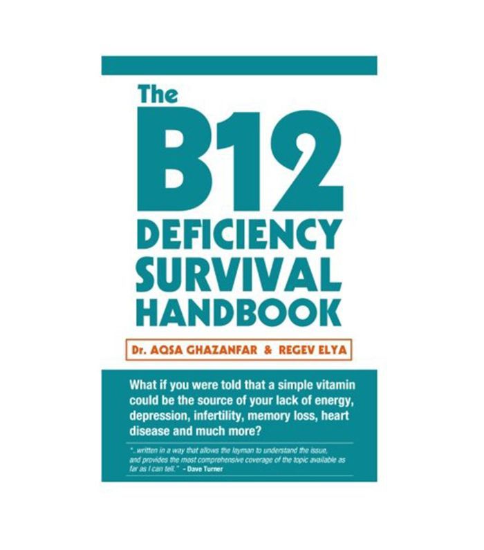 在B12缺乏生存手册书的封面与AQUA和橙色的写作。