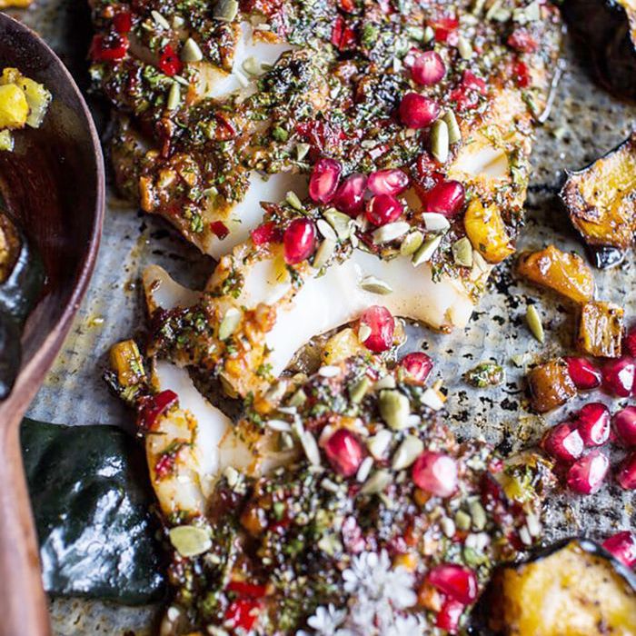 慢烤鳕鱼配釉橡子壁球