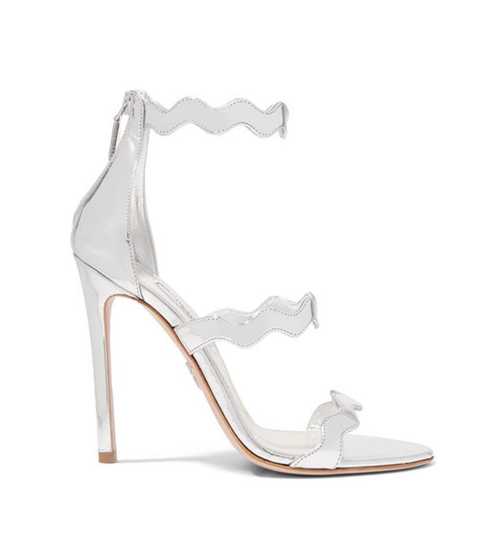 普拉达115扇形金属皮凉鞋