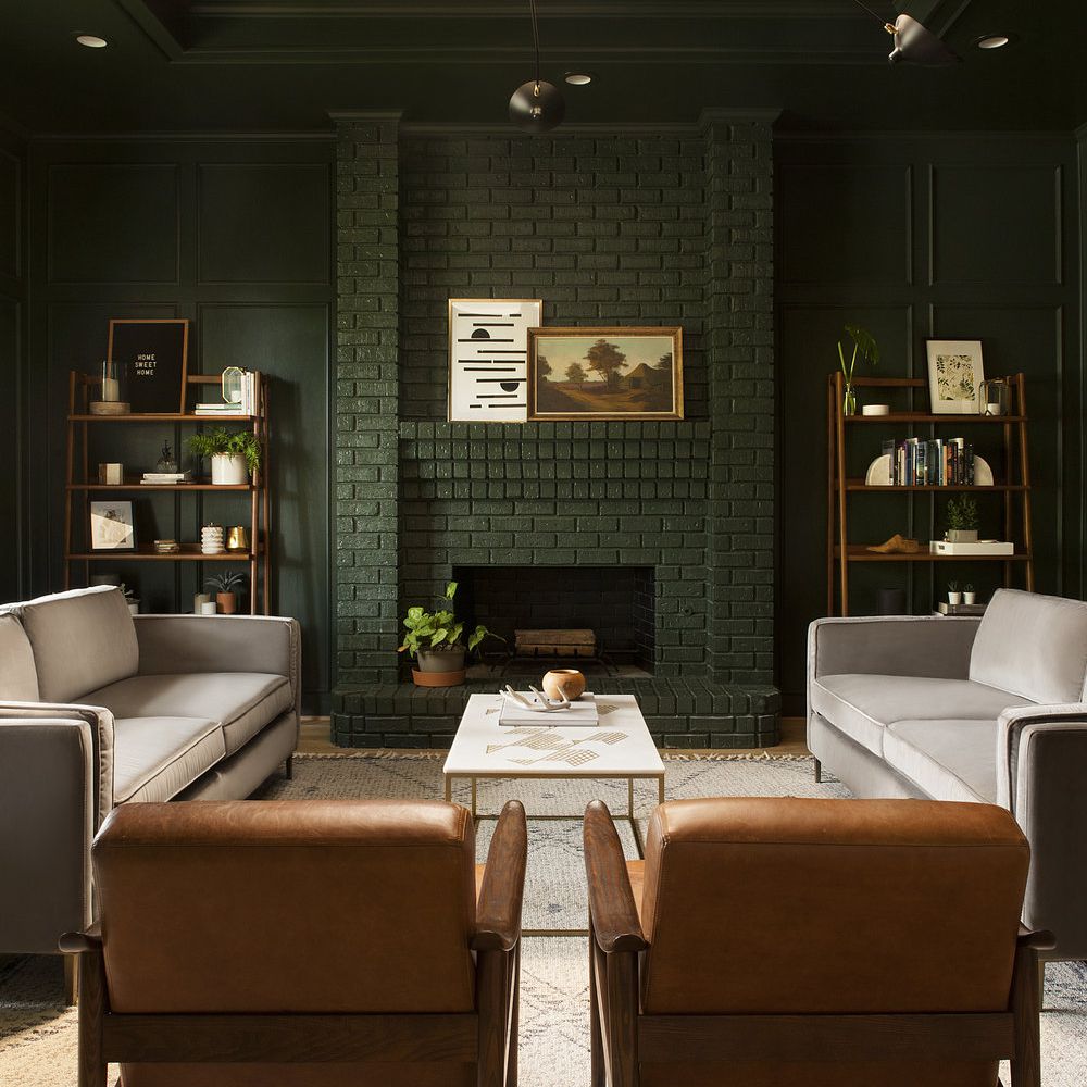 绿色墙壁的客厅