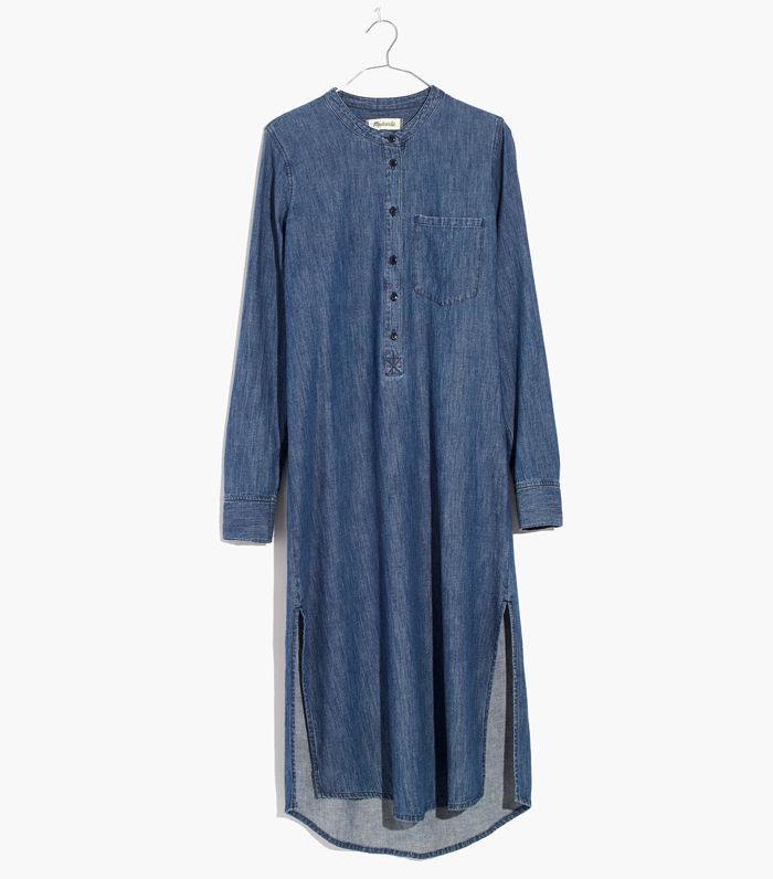 牛仔布midi popover衬衫衬衫