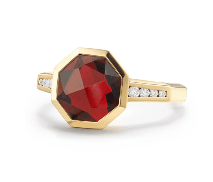 桂林八角形石榴石钻石戒指18K黄金