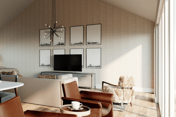 皮革和奶油色客厅