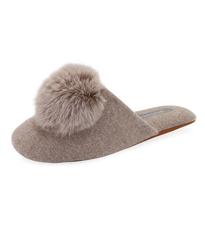 羊绒毛皮绒球拖鞋