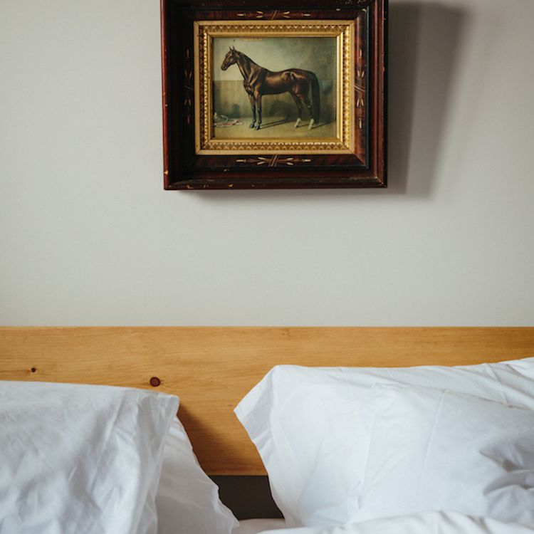 一间带马的一幅画的卧室