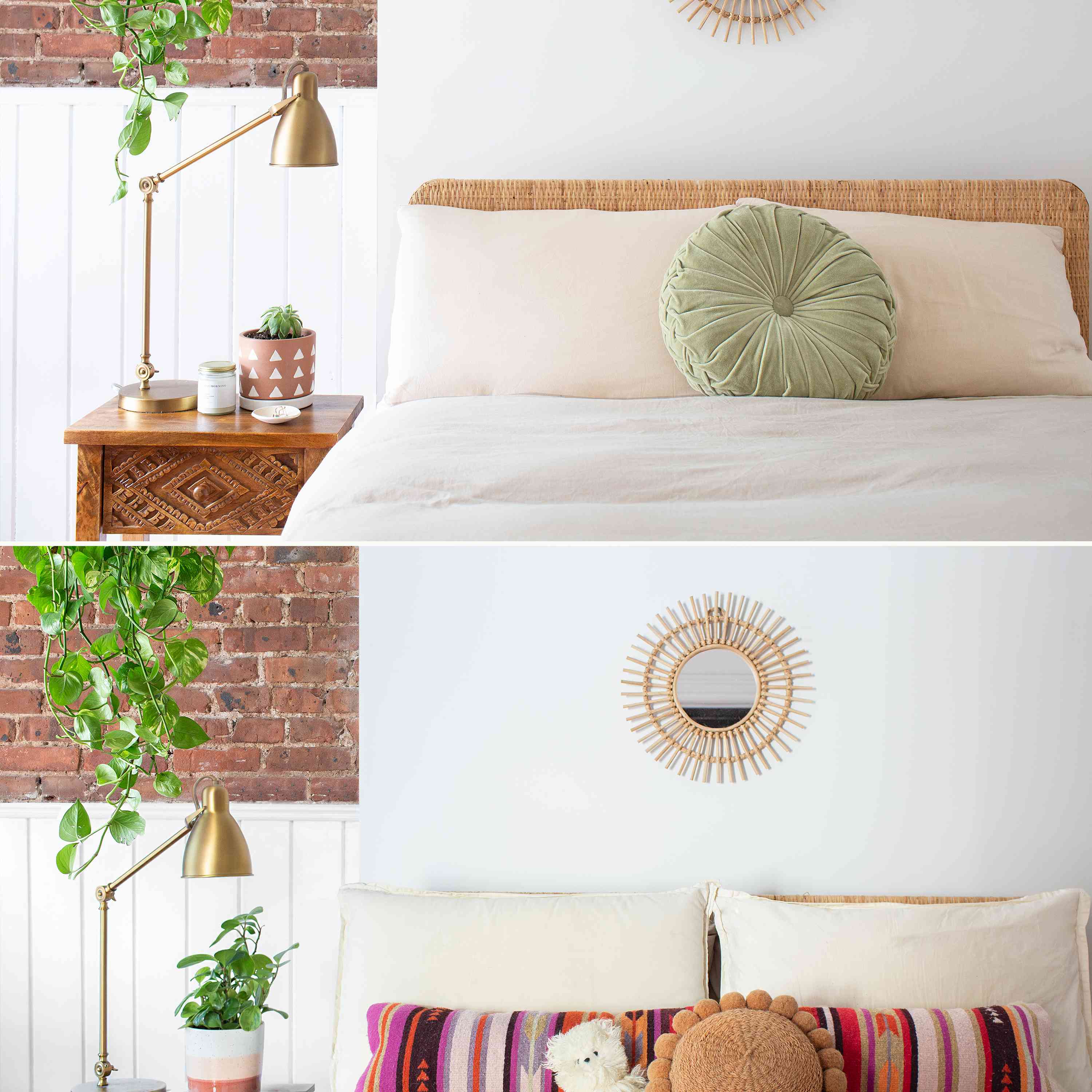 卧室前后有不同的抱枕和床上用品