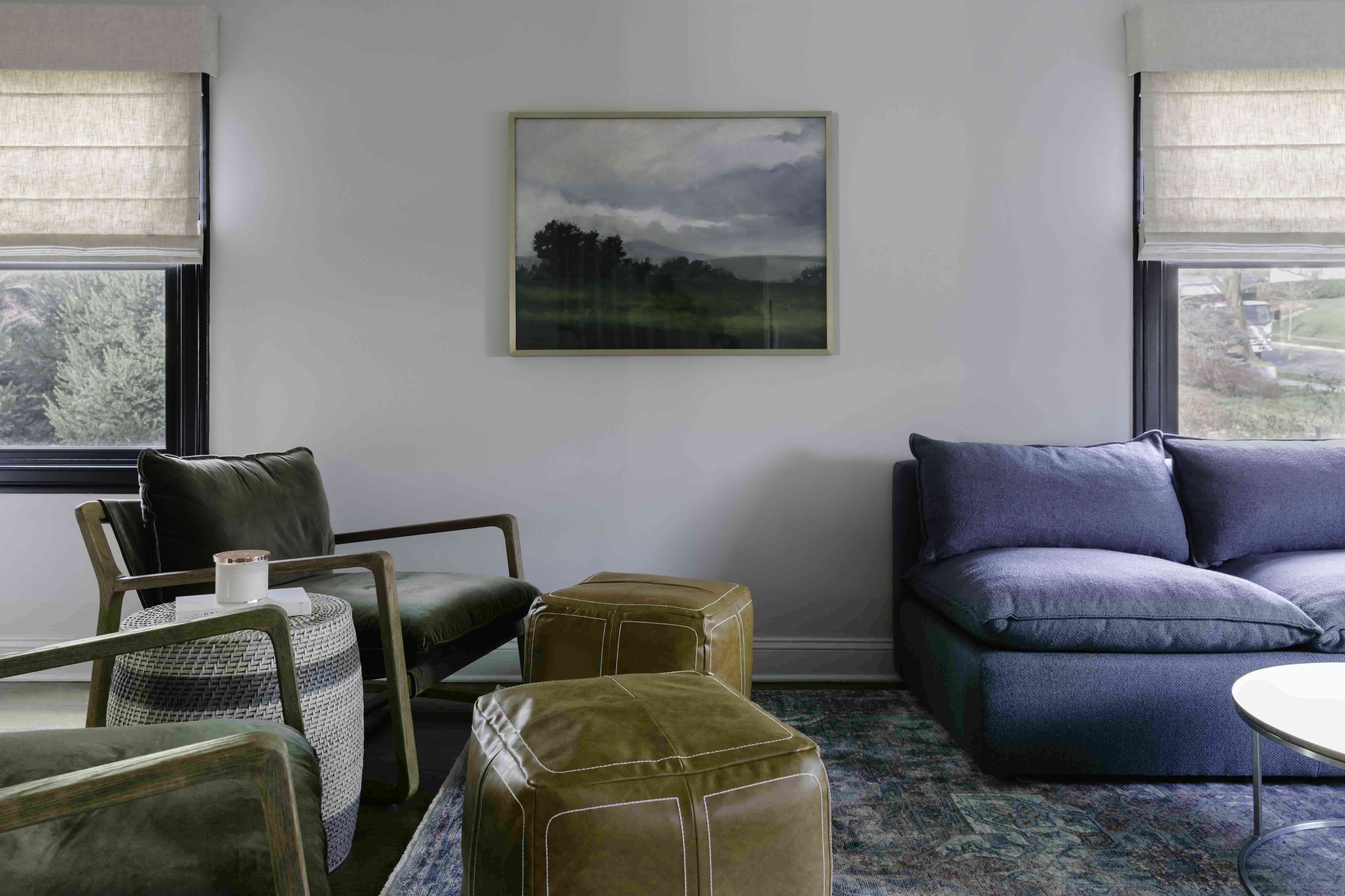 带棕褐色的奥斯曼斯和景观艺术的客厅。