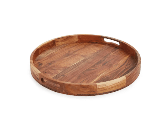 大圆形金合欢木服务托盘
