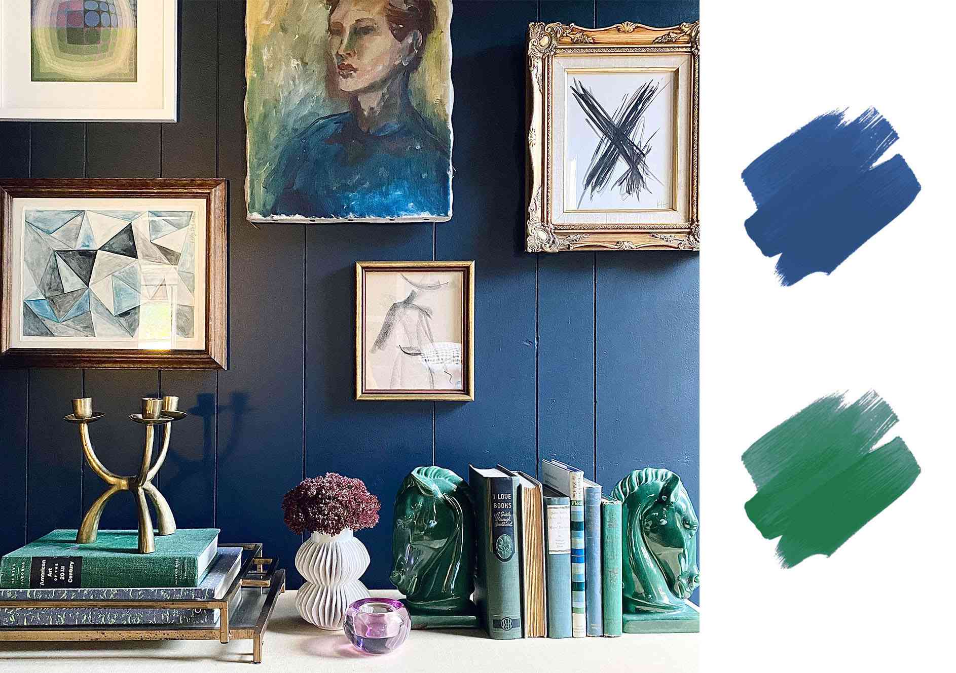 最佳的室内颜色方案 - 蓝色和草绿色“class=