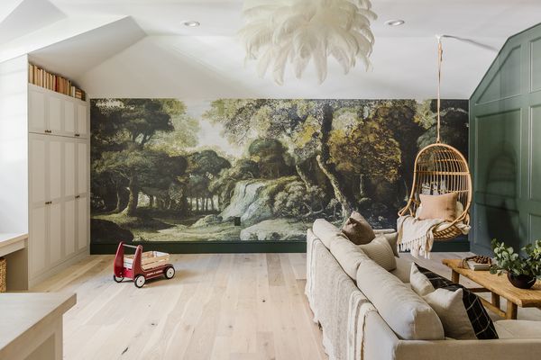 有大型自然壁画的游戏室。