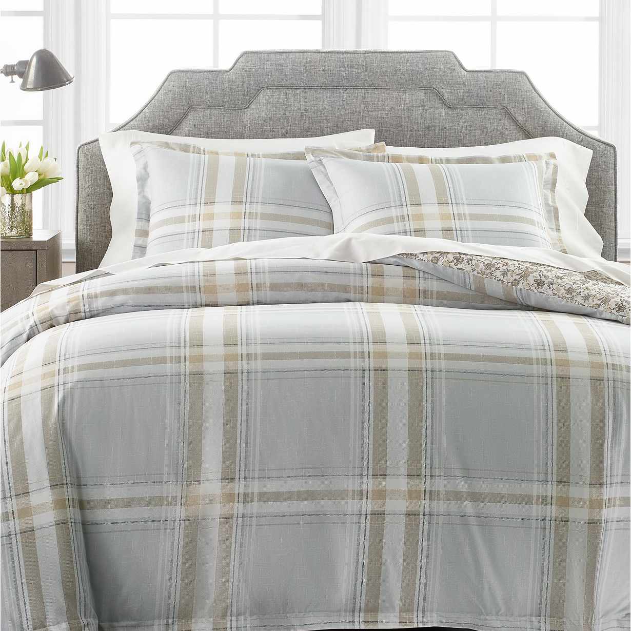 玛莎斯图尔特Percale灰色格子床上用品