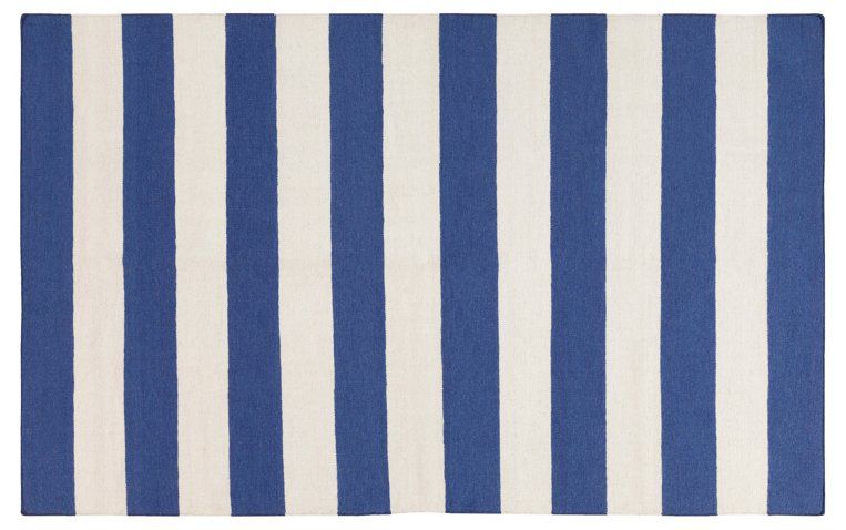 蓝色条纹平织地毯