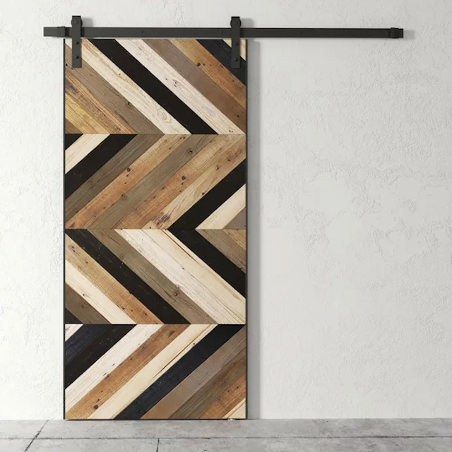 城市木工艺镶板回收木材完成谷仓门安装五金套件