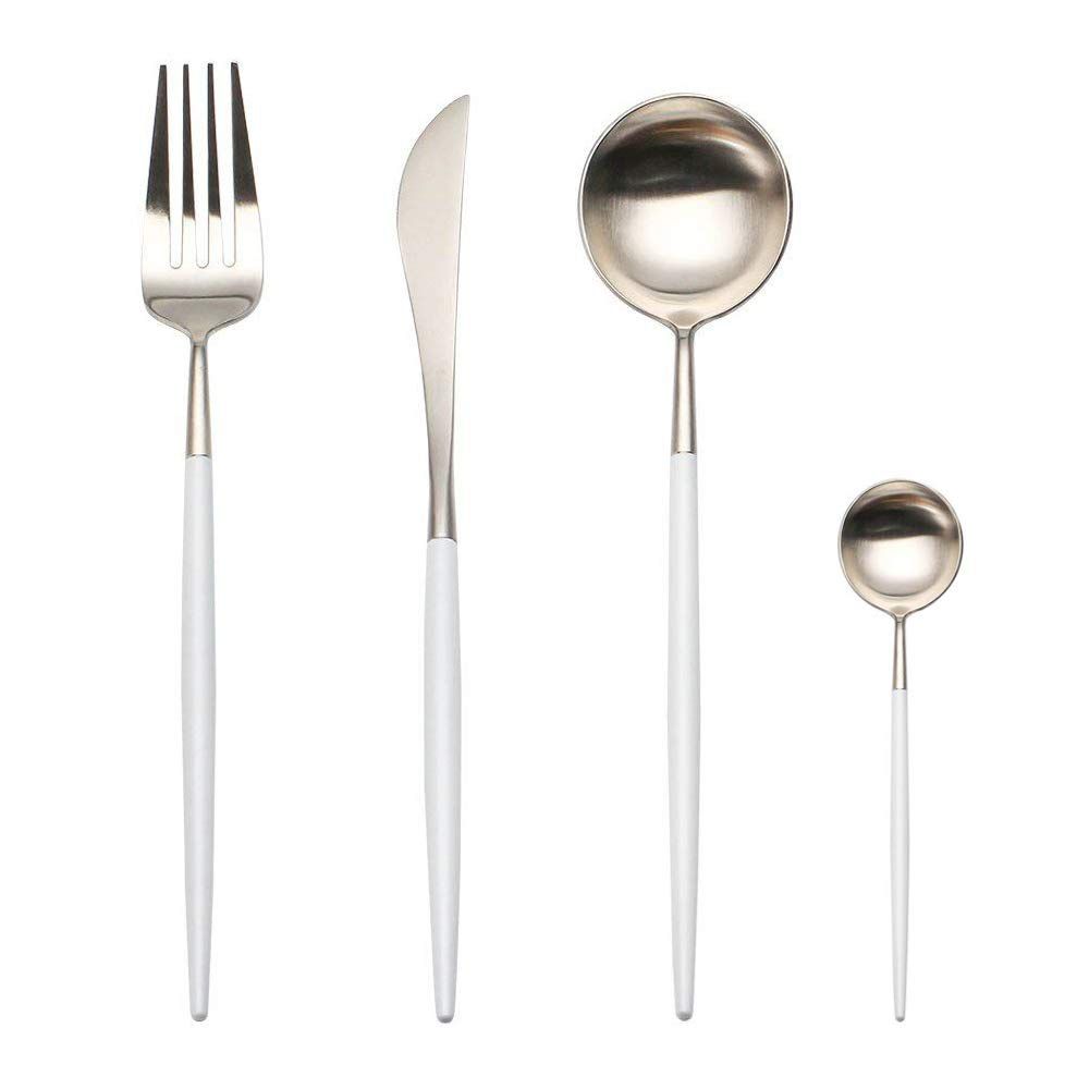 Apriling 4片式不锈钢餐具套装在白色和银色