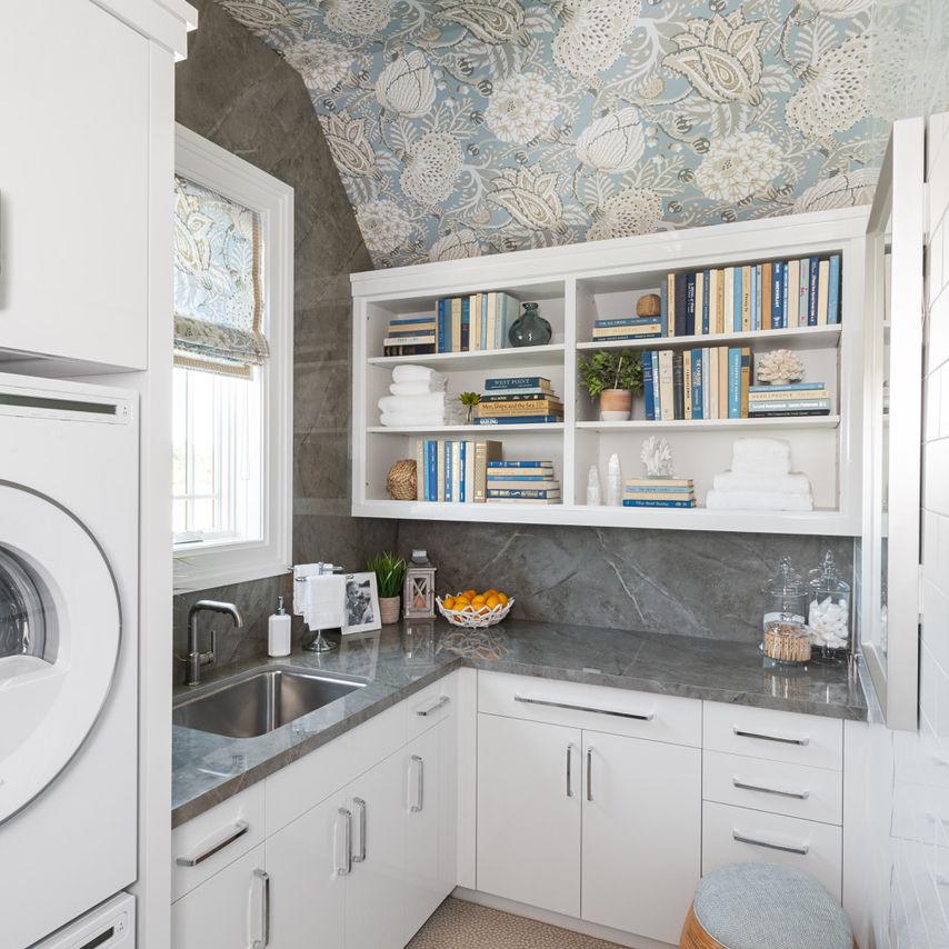 带水槽和台面的洗衣车概述。