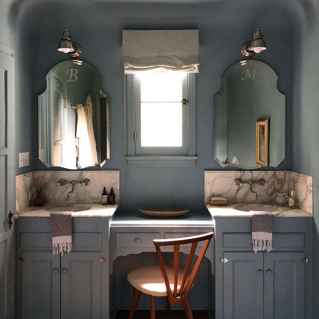 复古蓝色的浴室