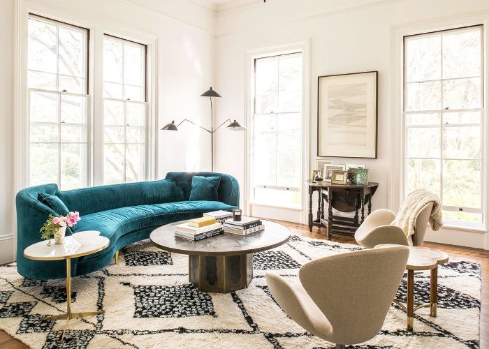 现代客厅与弯曲，水鸭沙发