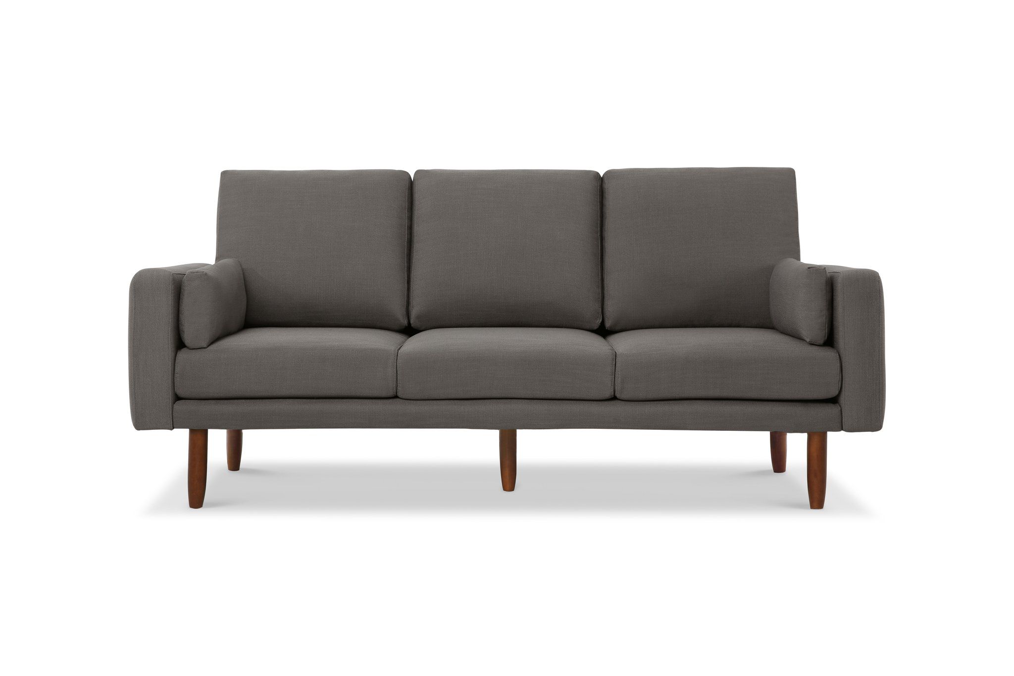 灰色的三座位沙发，6条枫木腿。