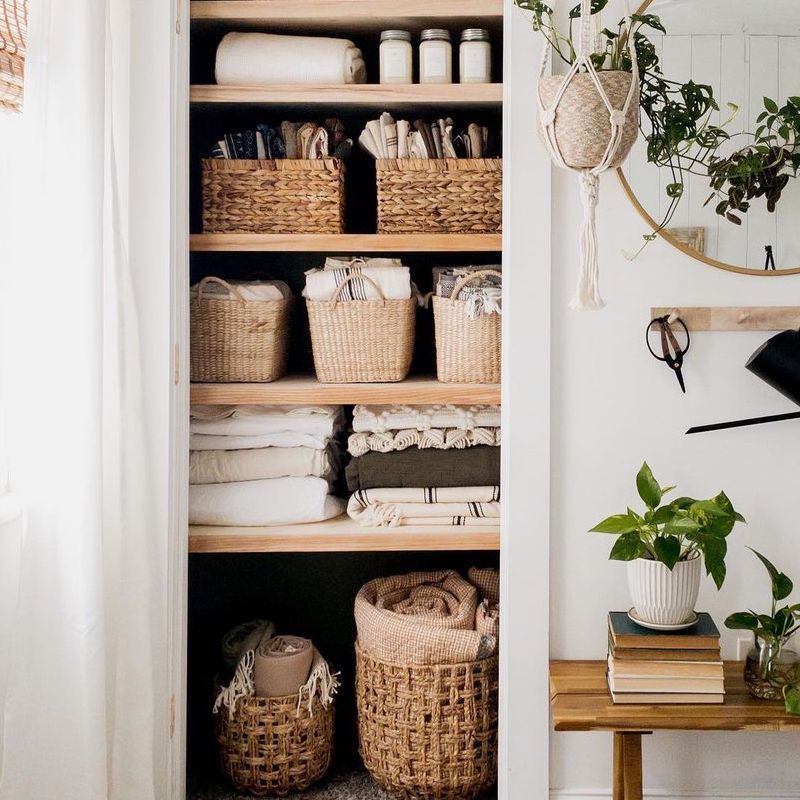 没有门和床单的大厅壁橱