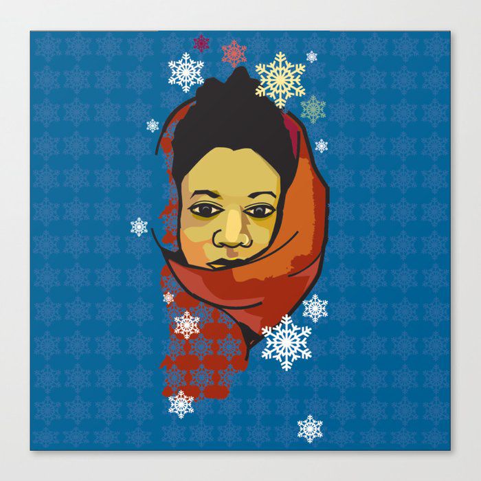 画布上打印一个女人穿着披肩。