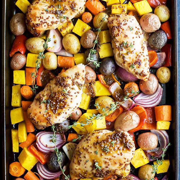 蜂蜜芥末鸡配蔬菜