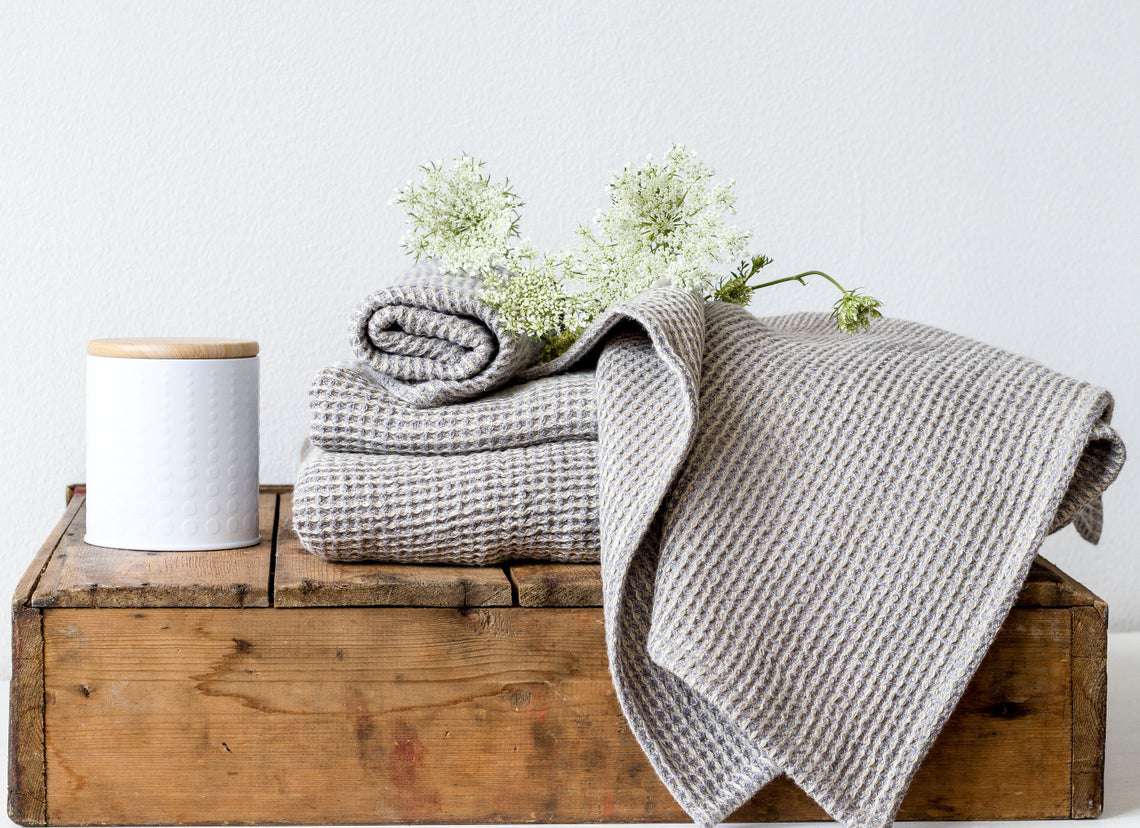 天然亚麻华夫饼干浴巾