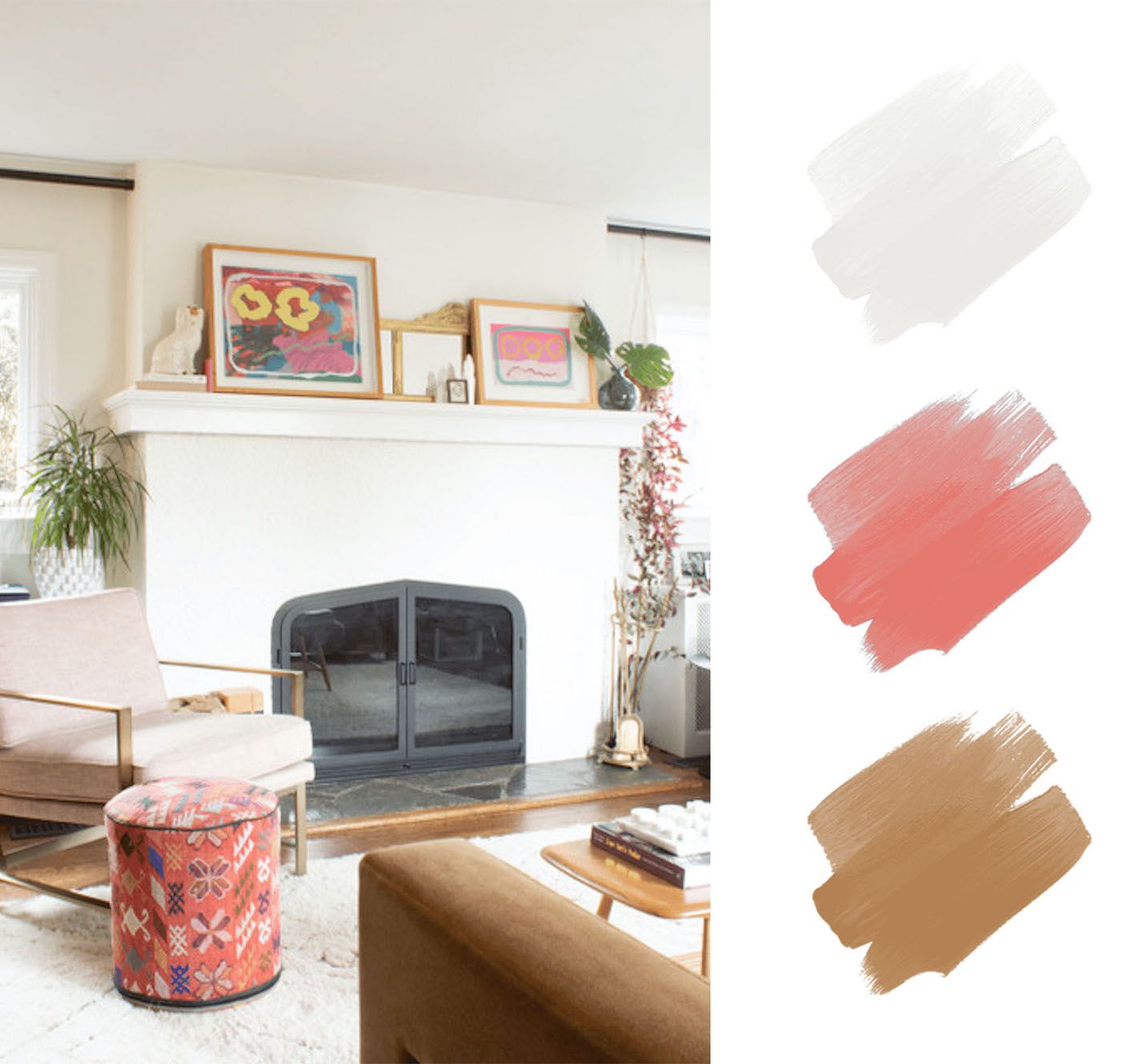 最佳的室内颜色方案 - 粉红色和棕褐色和白色“class=