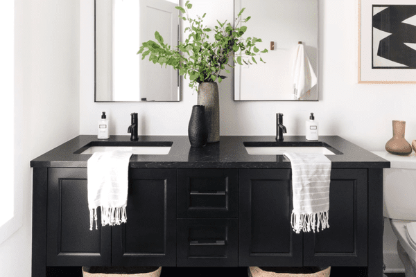 如何在现代浴室风格一块黑色浴室 - 黑色虚荣