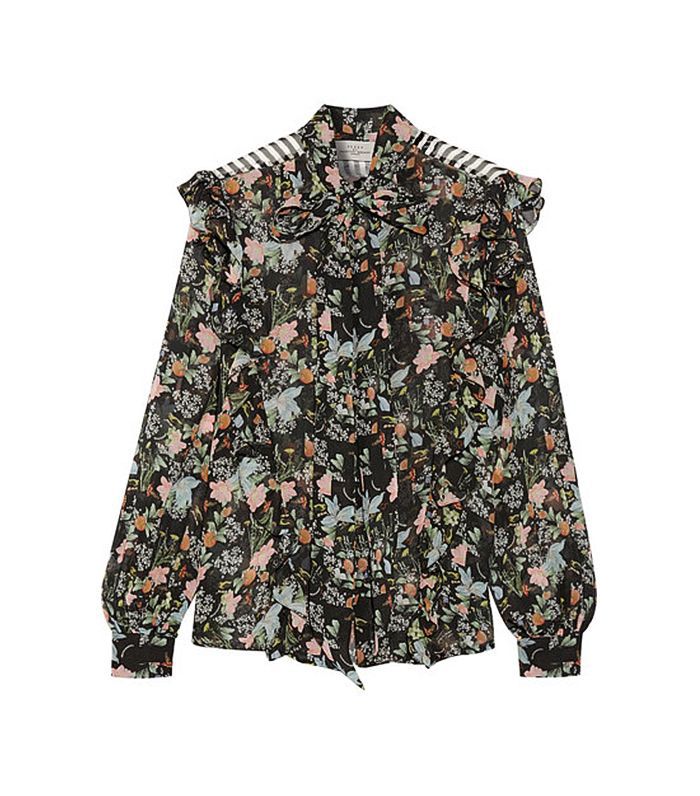 安妮蝴蝶结印花丝质雪纺绸衬衫