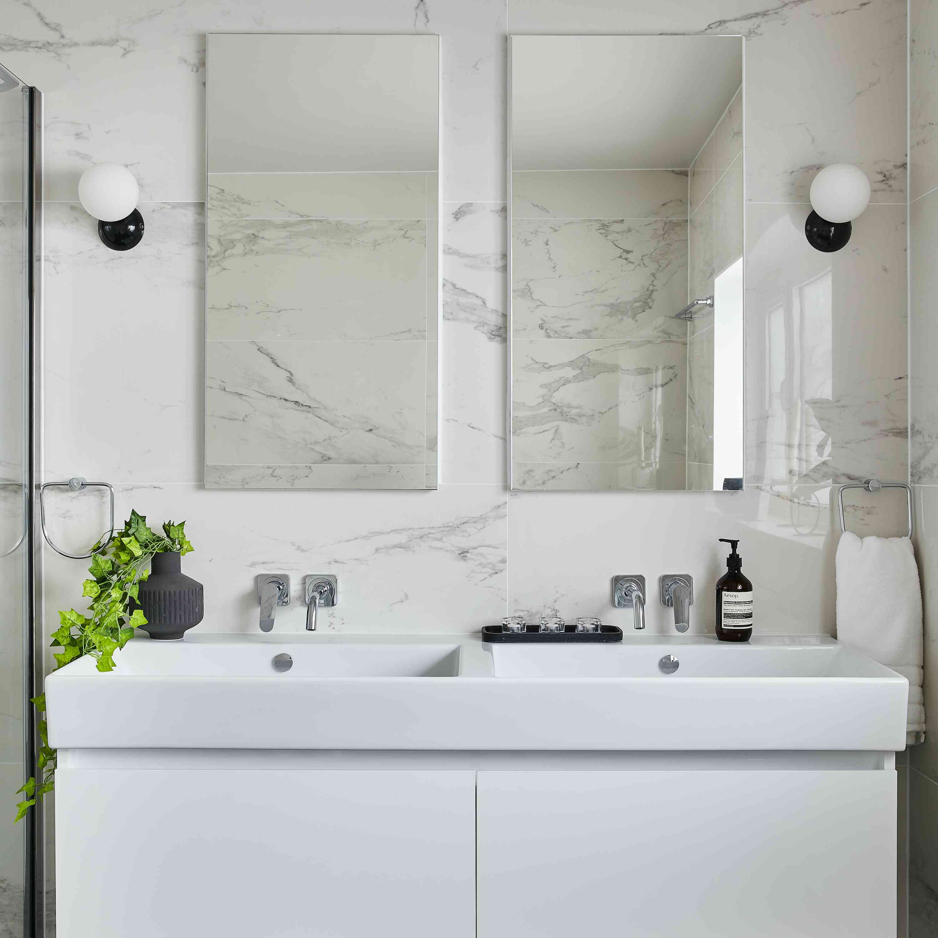 有植物的黑白卫生间