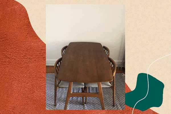 餐桌前和后与跑步器和艺术作品风格