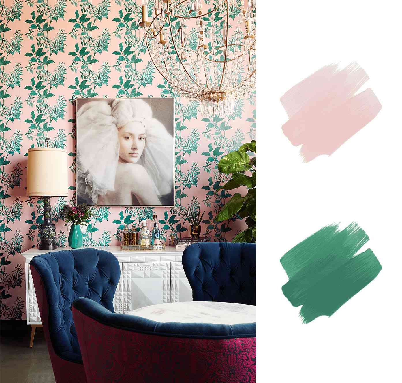 最好的室内颜色方案 - 粉红色和绿色“class=