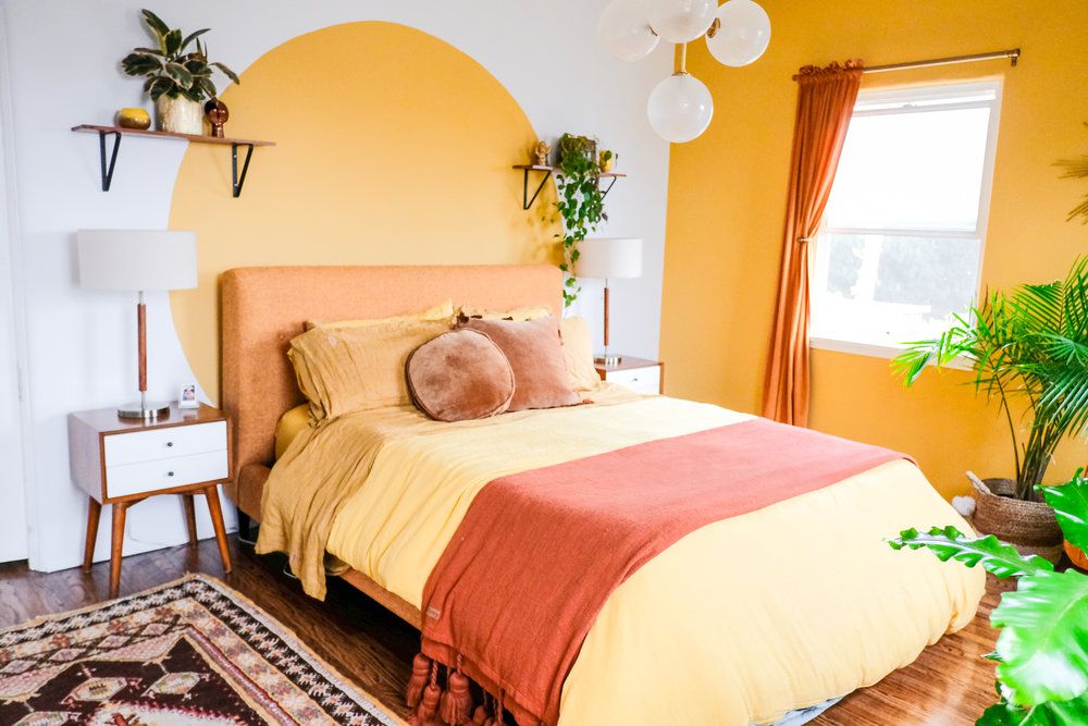 Bright yellow bedroom.