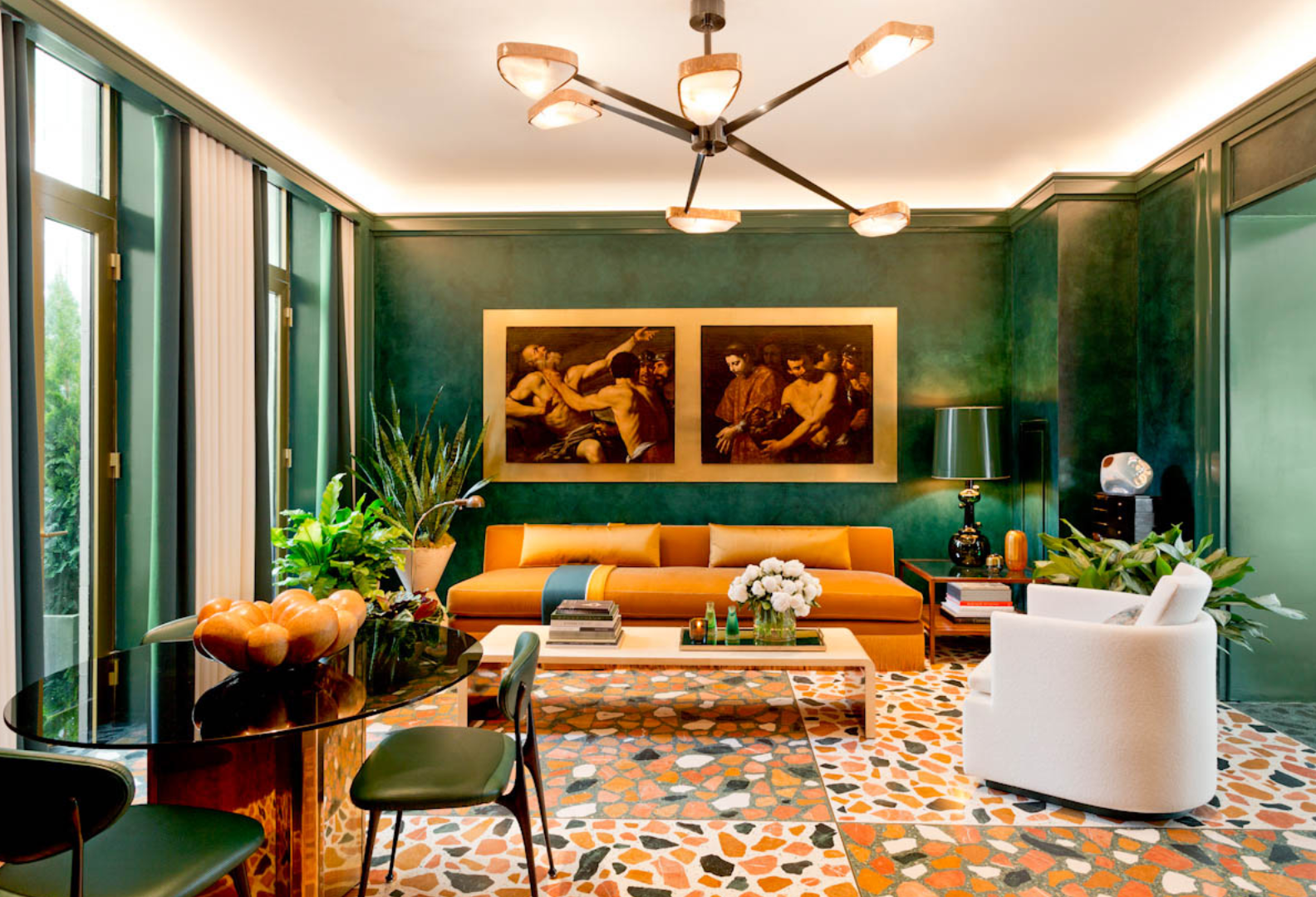 绿色墙壁的客厅