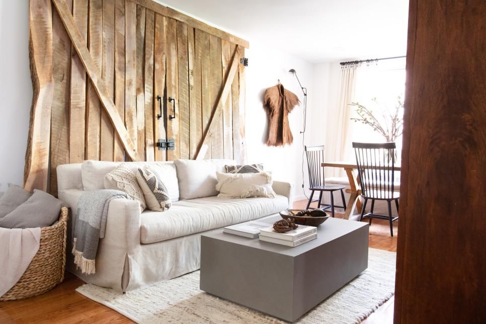 带谷仓门的客厅