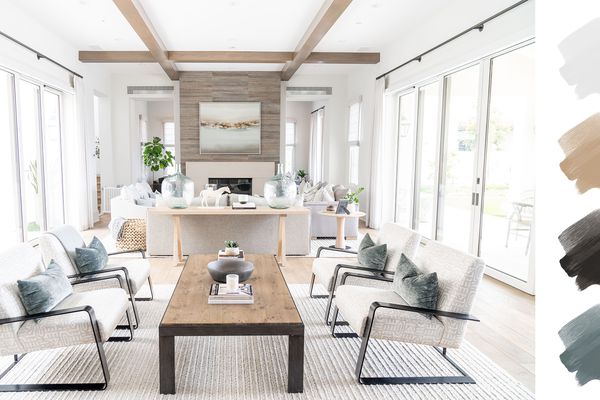 中性色调-蓝灰色，棕色，白色，和木质客厅