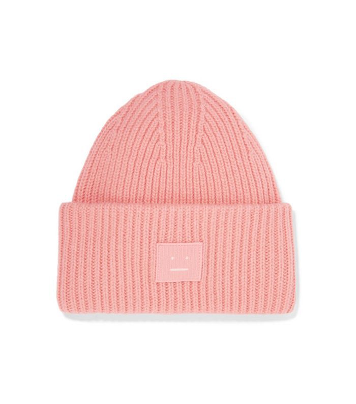 痤疮工作室三色堇贴花罗纹羊毛无檐小帽子