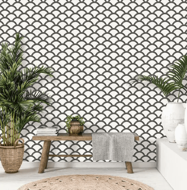 黑色和奶油乙烯基几何不干胶剥离和棒壁纸