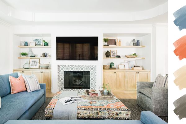 客厅配色方案-牛仔布+赤土+灰褐色