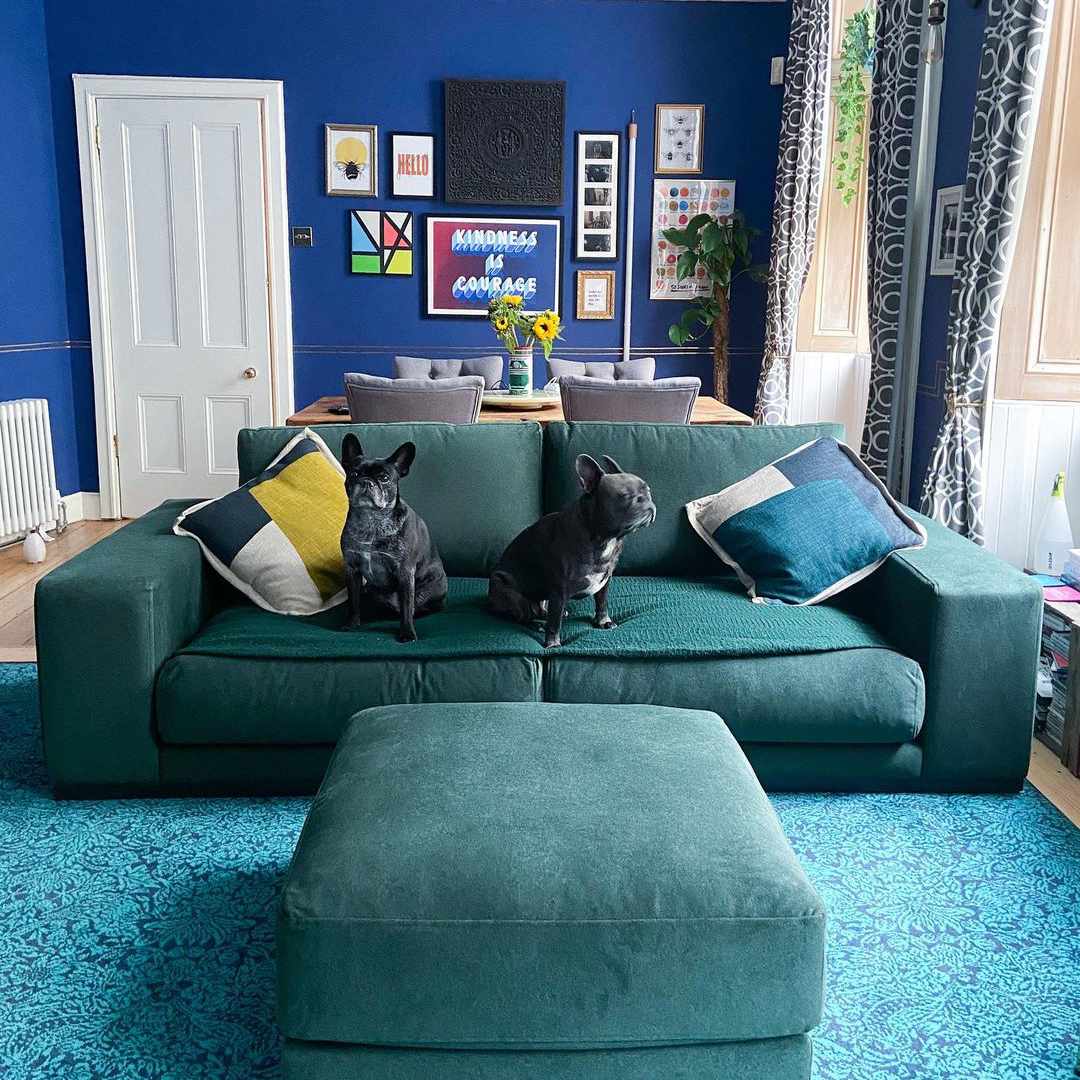 蓝色客厅地毯上的想法