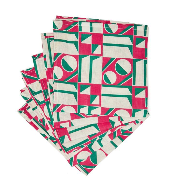 拉双联版几何印花亚麻餐巾套