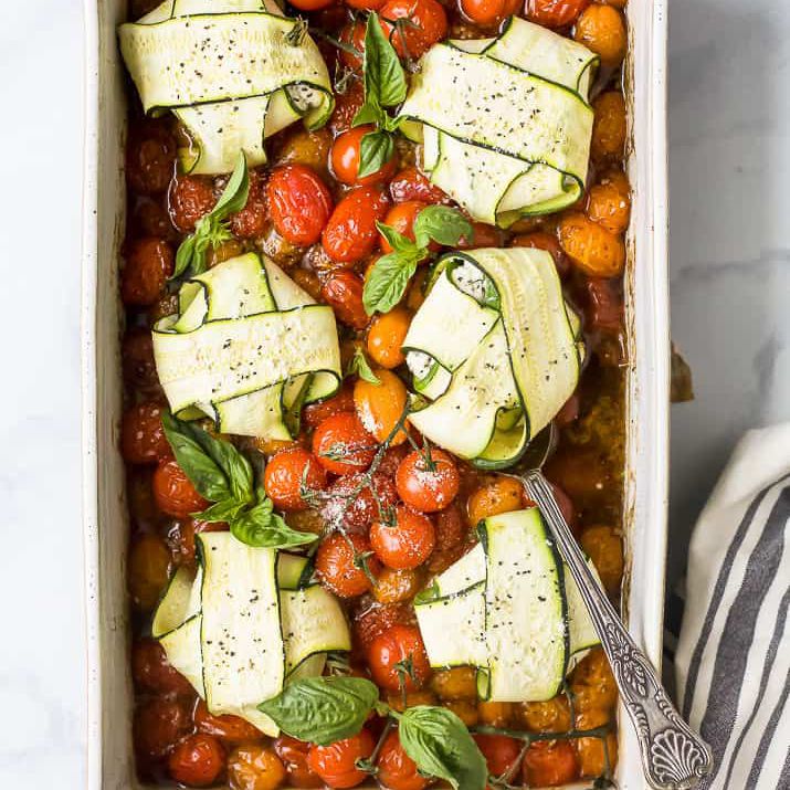 芝士西葫芦馄饨配烤番茄