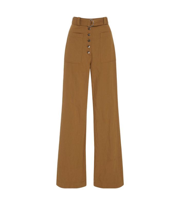 亚麻和丝绸混纺斜纹宽腿裤