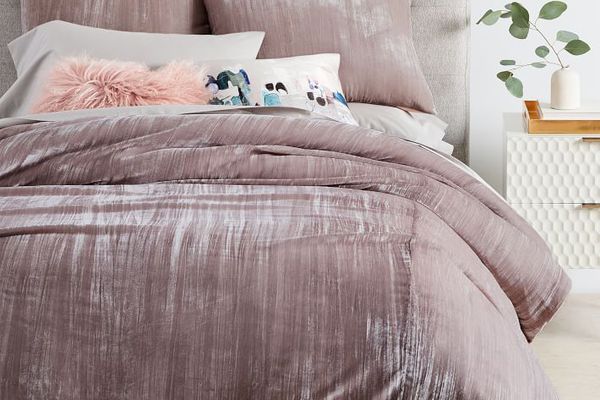 皱纹天鹅绒羽绒被封面和shams