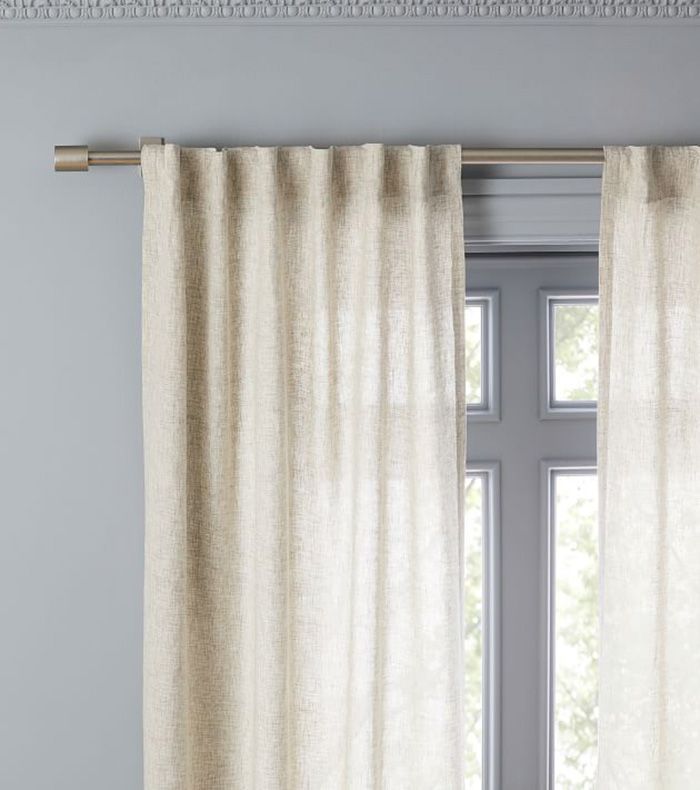 西榆树半透明比利时亚麻亚麻短横纹窗帘